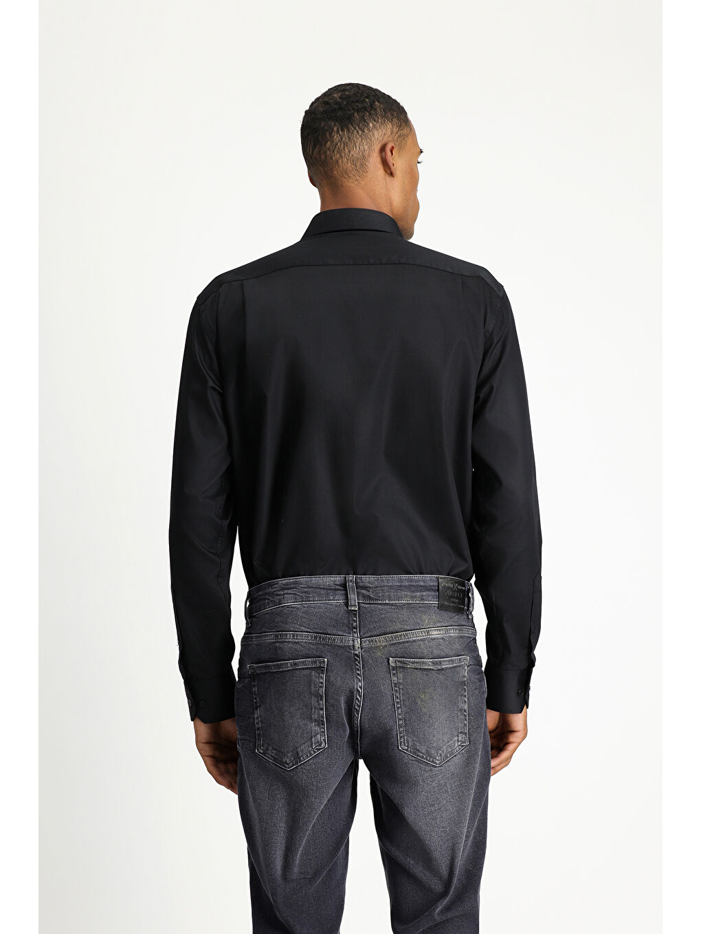 Siyah Uzun Kol Non Iron Saten Klasik Pamuklu Gömlek-3