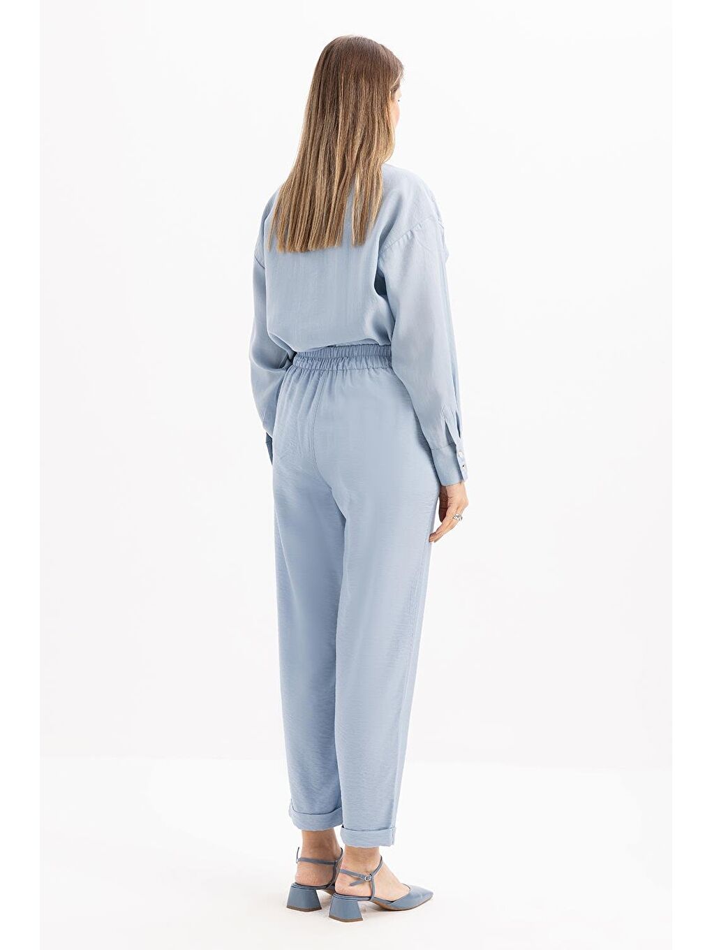 Mavi-Beli Lastikli Cepli Pantolon-3