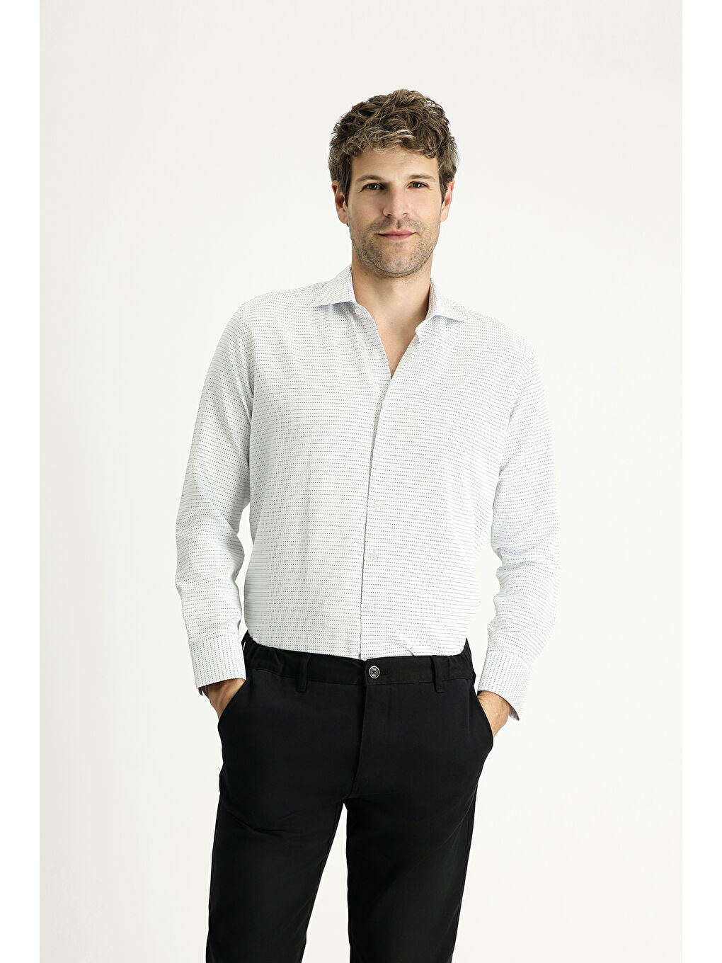 Mavi Uzun Kol Slim Fit Dar Kesim Klasik Desenli Pamuklu Kolay Ütülenebilir Gömlek