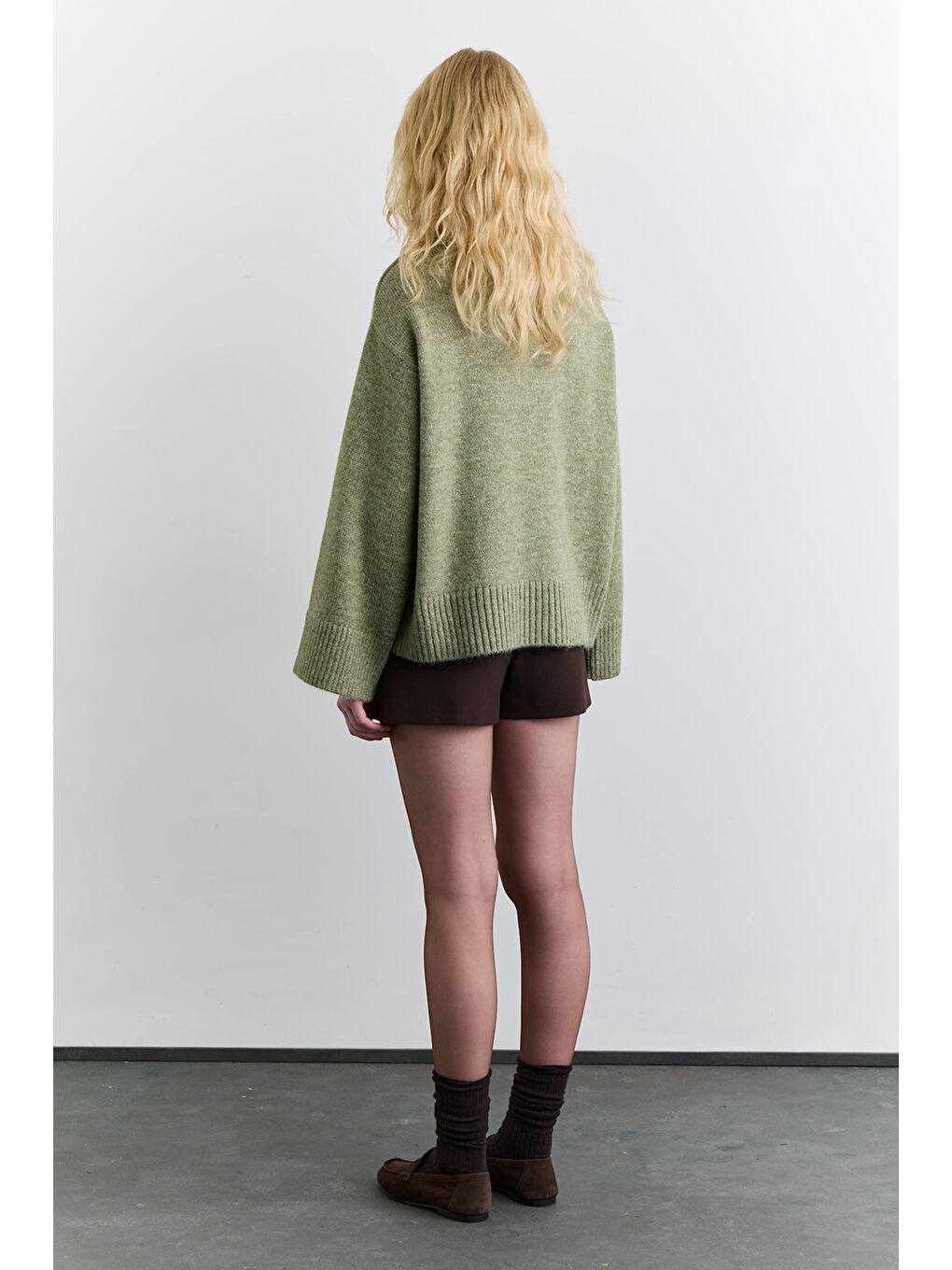 Geniş Yaka Oversıze Kazak Yeşil-5