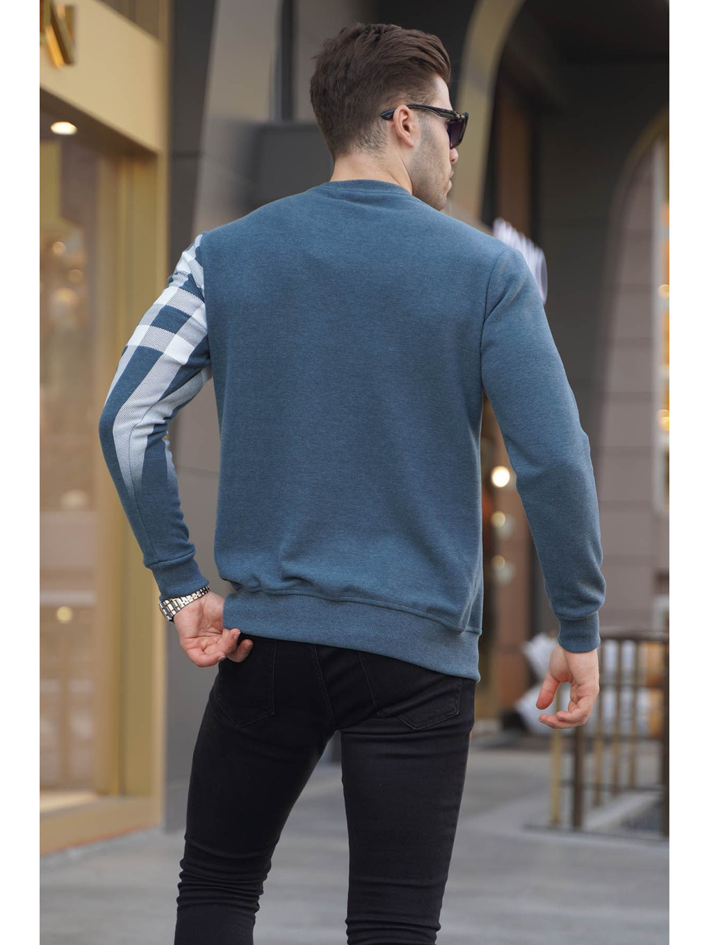 İndigo Bisiklet Yaka Baskılı Sweatshirt 6031-1