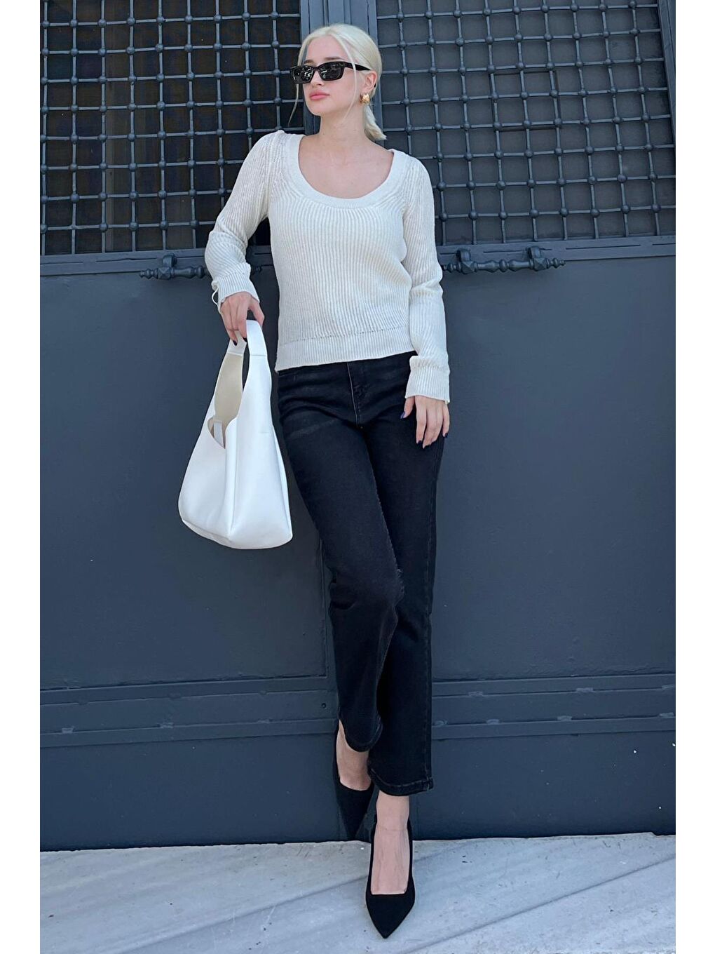 Bej Bisiklet Yaka Basic Örme Kazak Mg2189