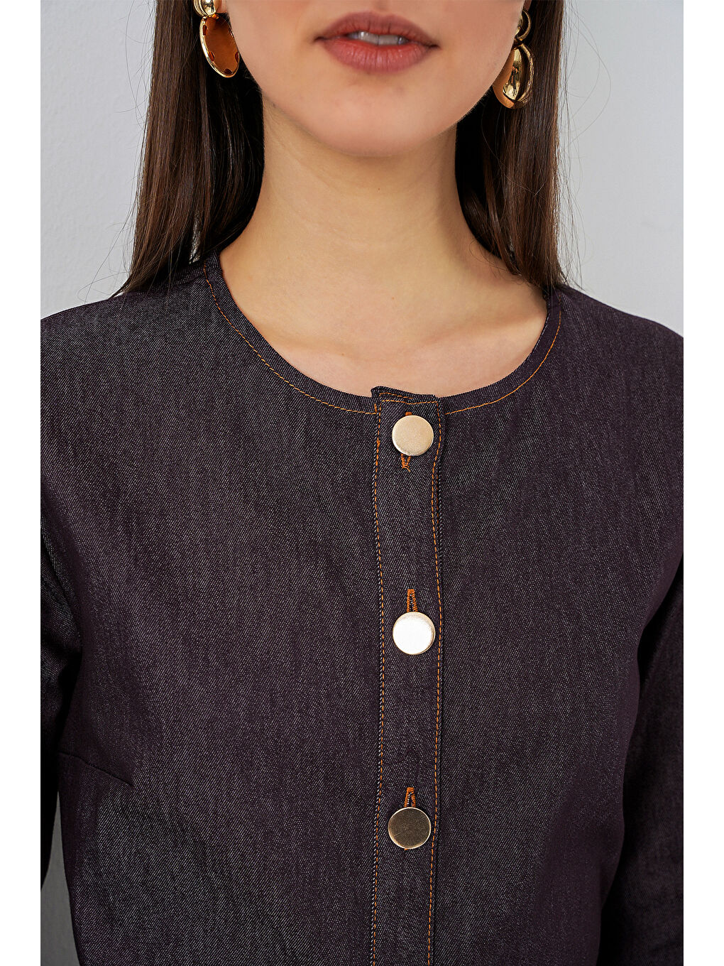 Kadın Kuşaklı Uzun Denim Elbise 2595 - Kahverengi-3