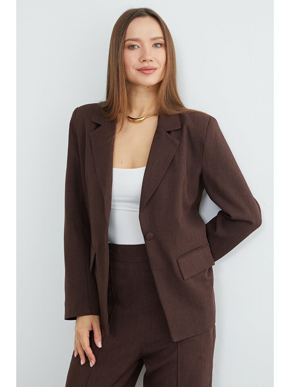 Kahverengi Omuz Vatkalı Çimalı Pensli 2 Li Takım-1