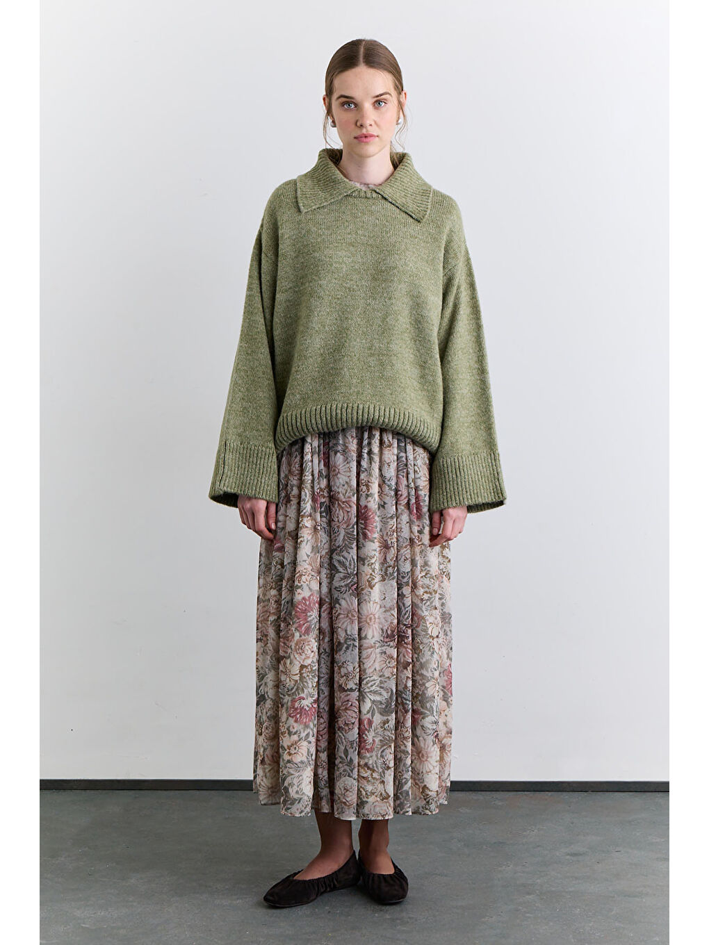 Geniş Yaka Oversıze Kazak Yeşil-6