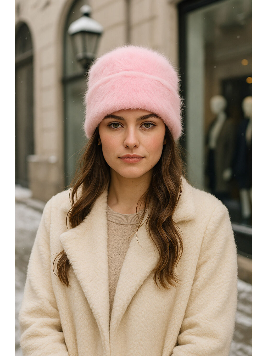 Pembe Kadın Pudra Yünlü Pelüş Bere BERE1146