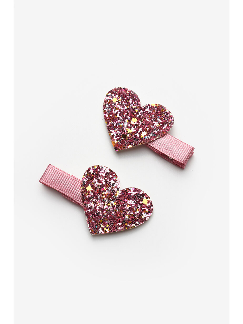 Pembe Simli Kalp Figürlü 2'li Kız Çocuk Klips Toka-1