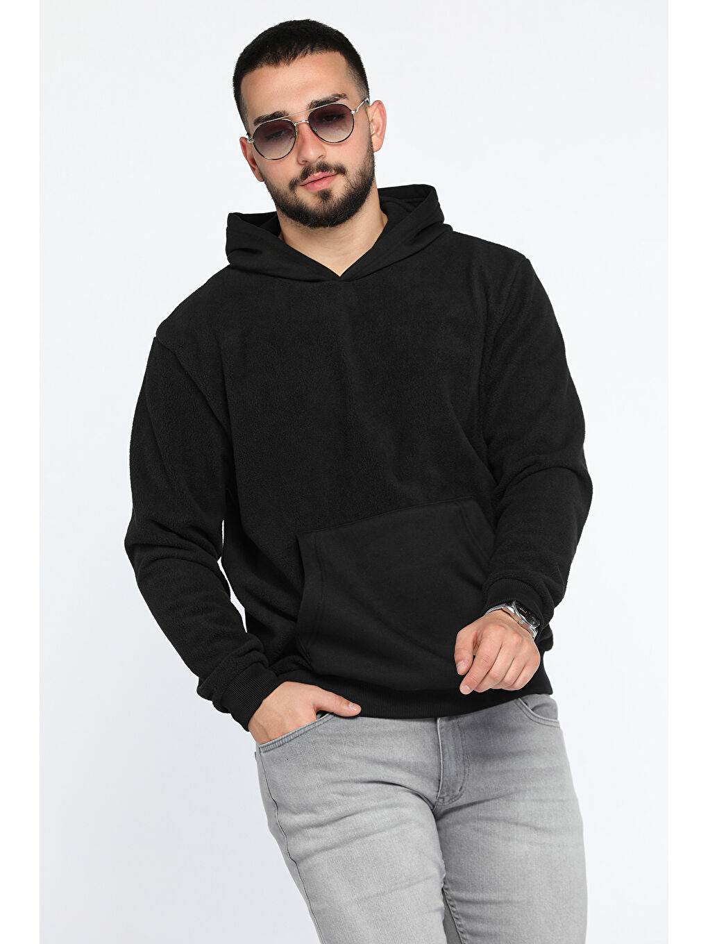 Mishar İtalia Siyah Erkek Kapüşonlu Kanguru Cepli Polar Sweatshirt - 1