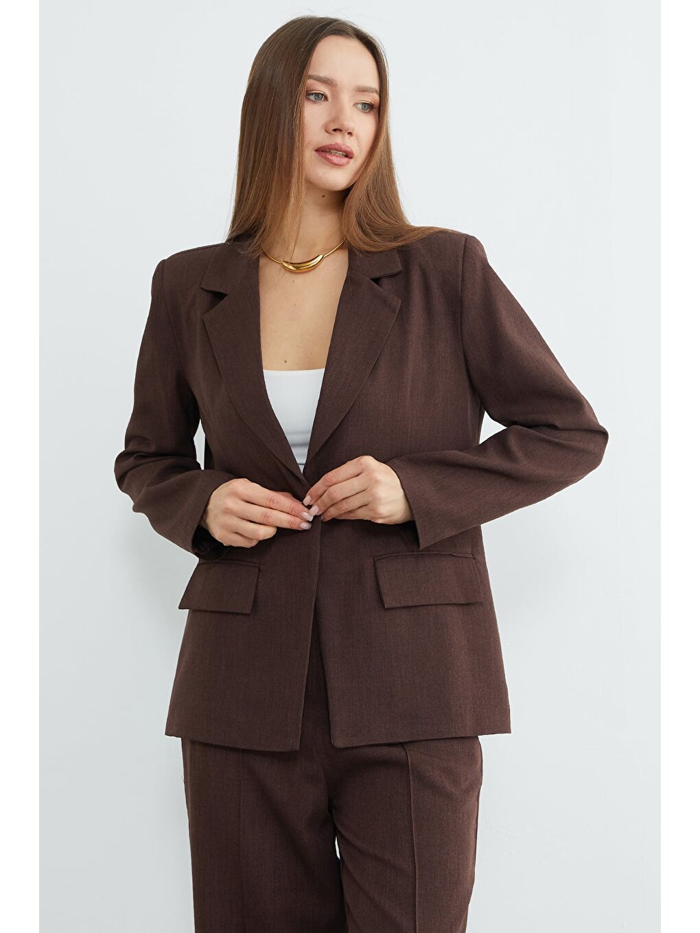 Kahverengi Omuz Vatkalı Çimalı Pensli 2 Li Takım-3