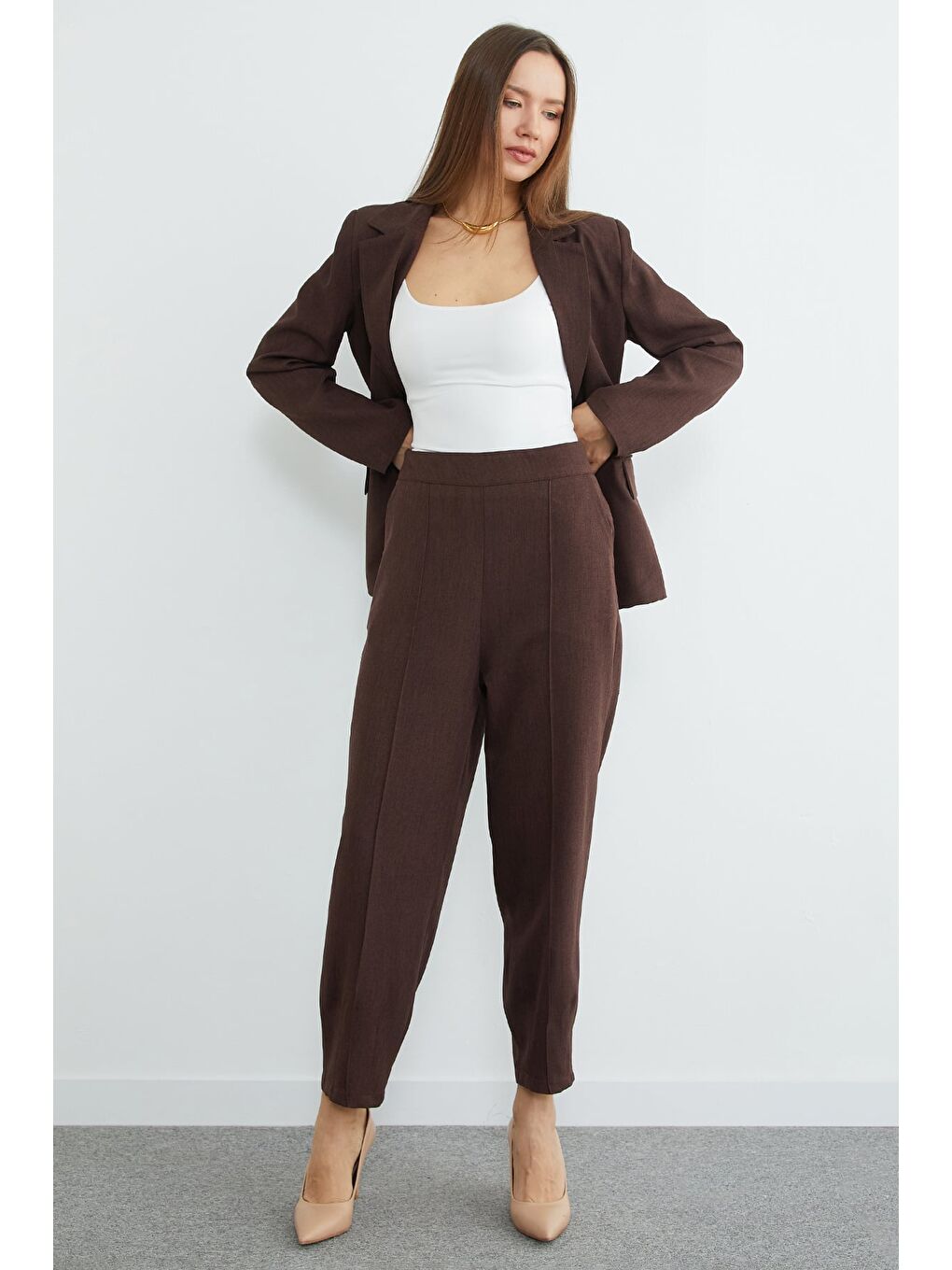 Kahverengi Omuz Vatkalı Çimalı Pensli 2 Li Takım-4