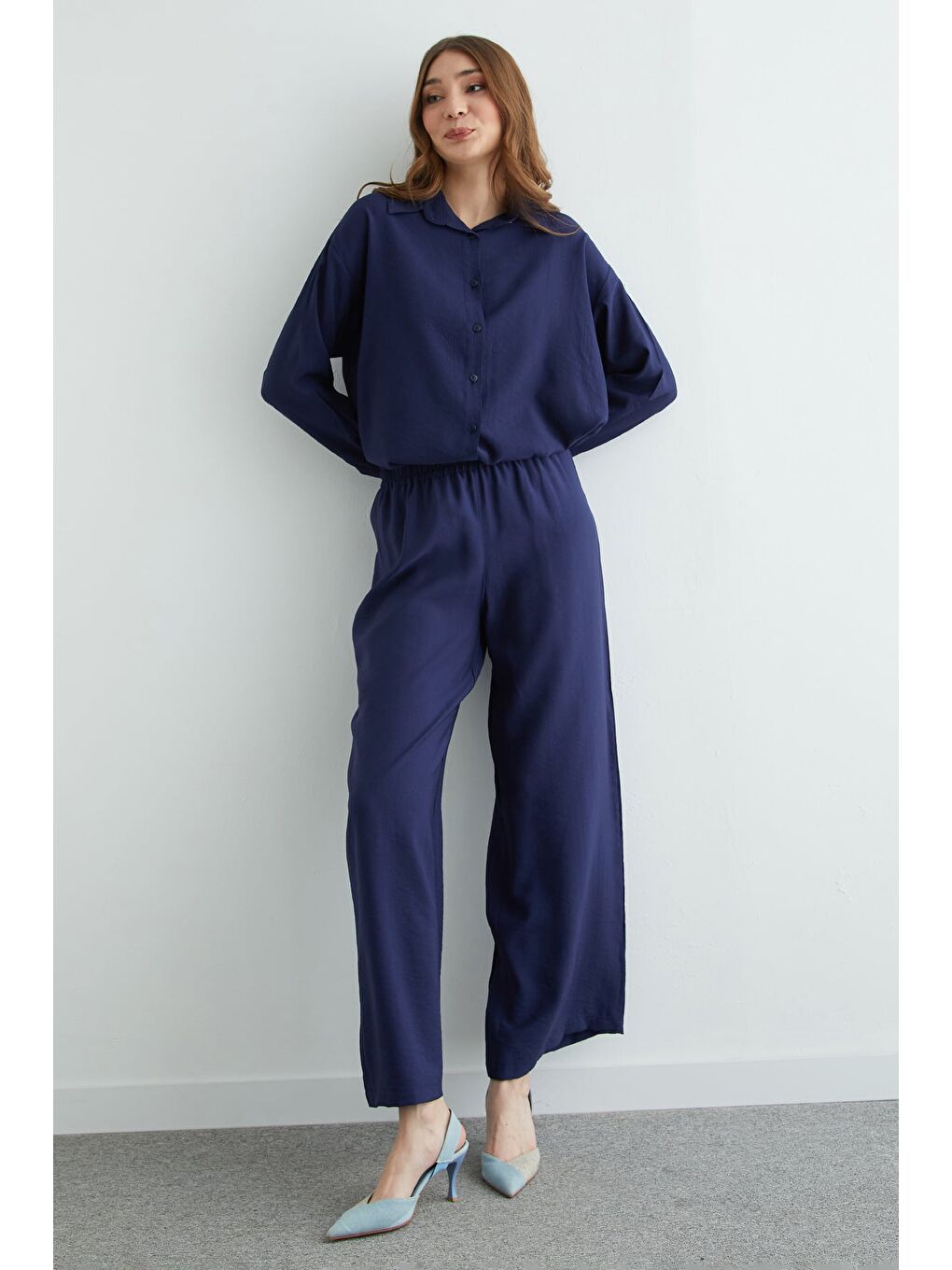 Lacivert Basic Düğmeli Salaş Krinkıl 2 Li Takım-4