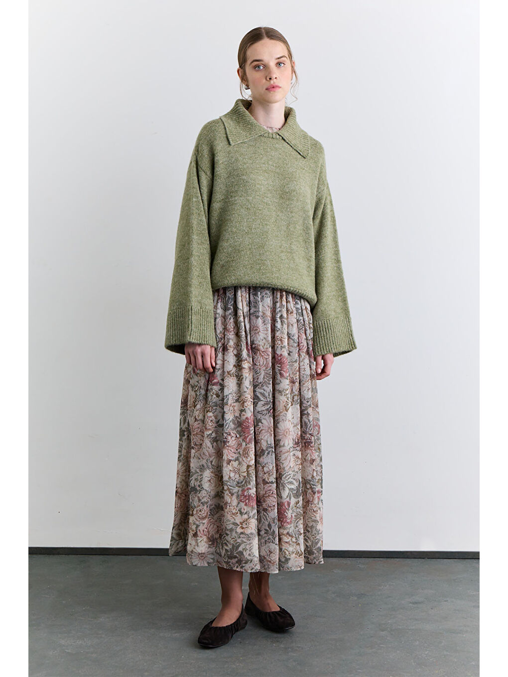 Geniş Yaka Oversıze Kazak Yeşil-7