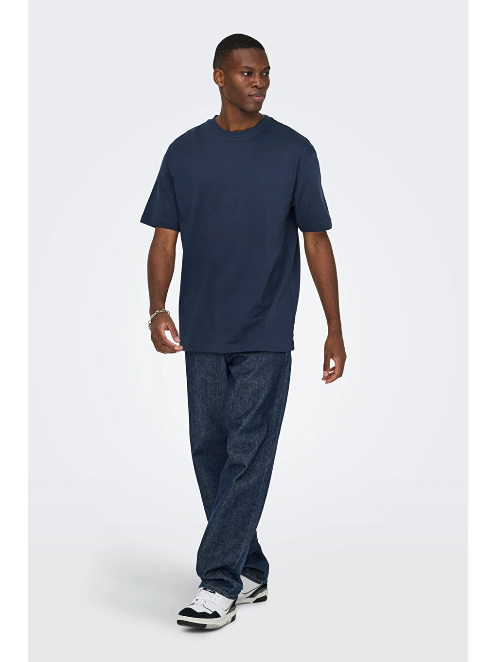 Lacivert Onsfred % 100 Pamuk Relaxed Fit Bisiklet Yaka T Shirt 22022532-1