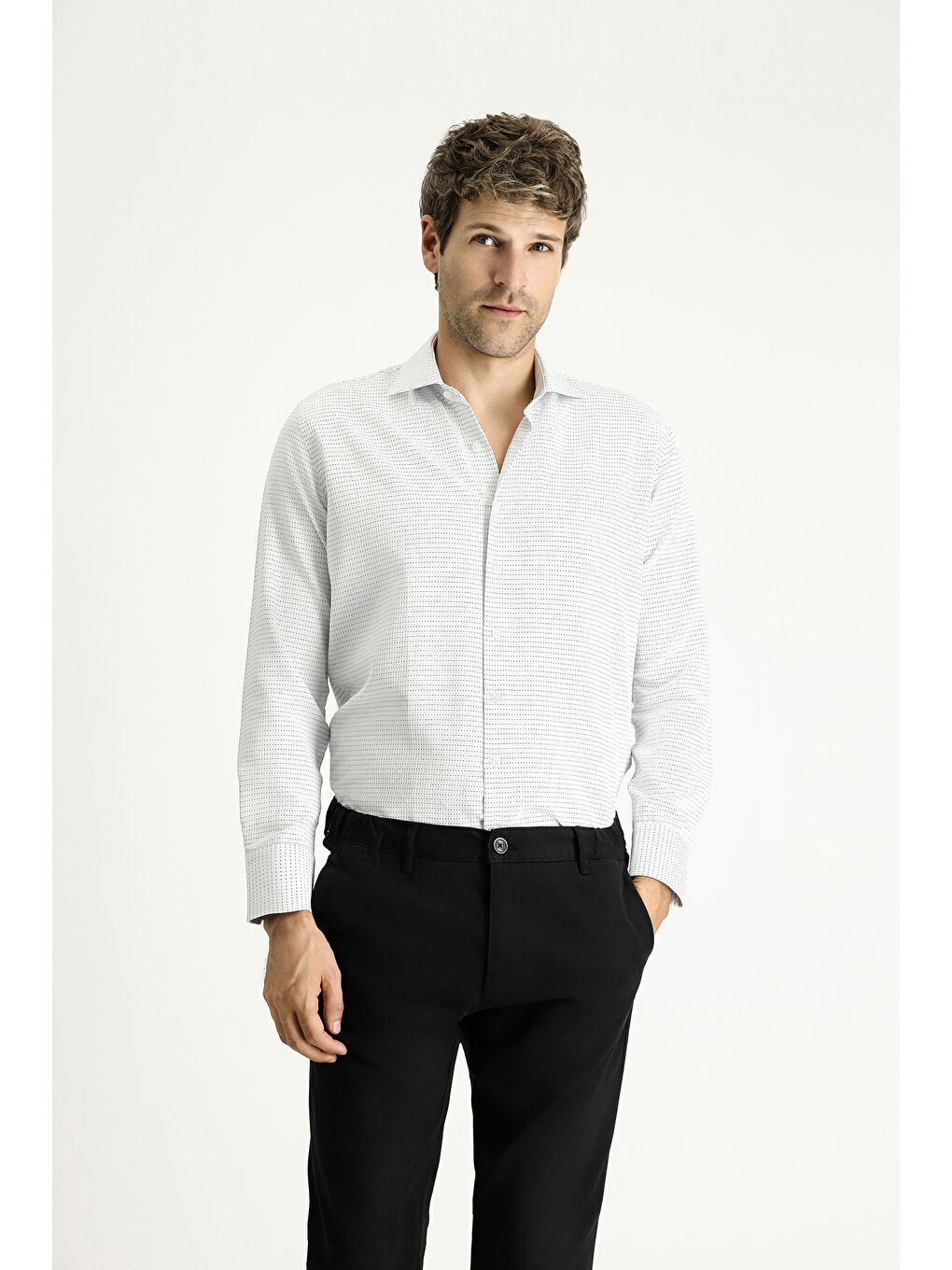 Mavi Uzun Kol Slim Fit Dar Kesim Klasik Desenli Pamuklu Kolay Ütülenebilir Gömlek-2