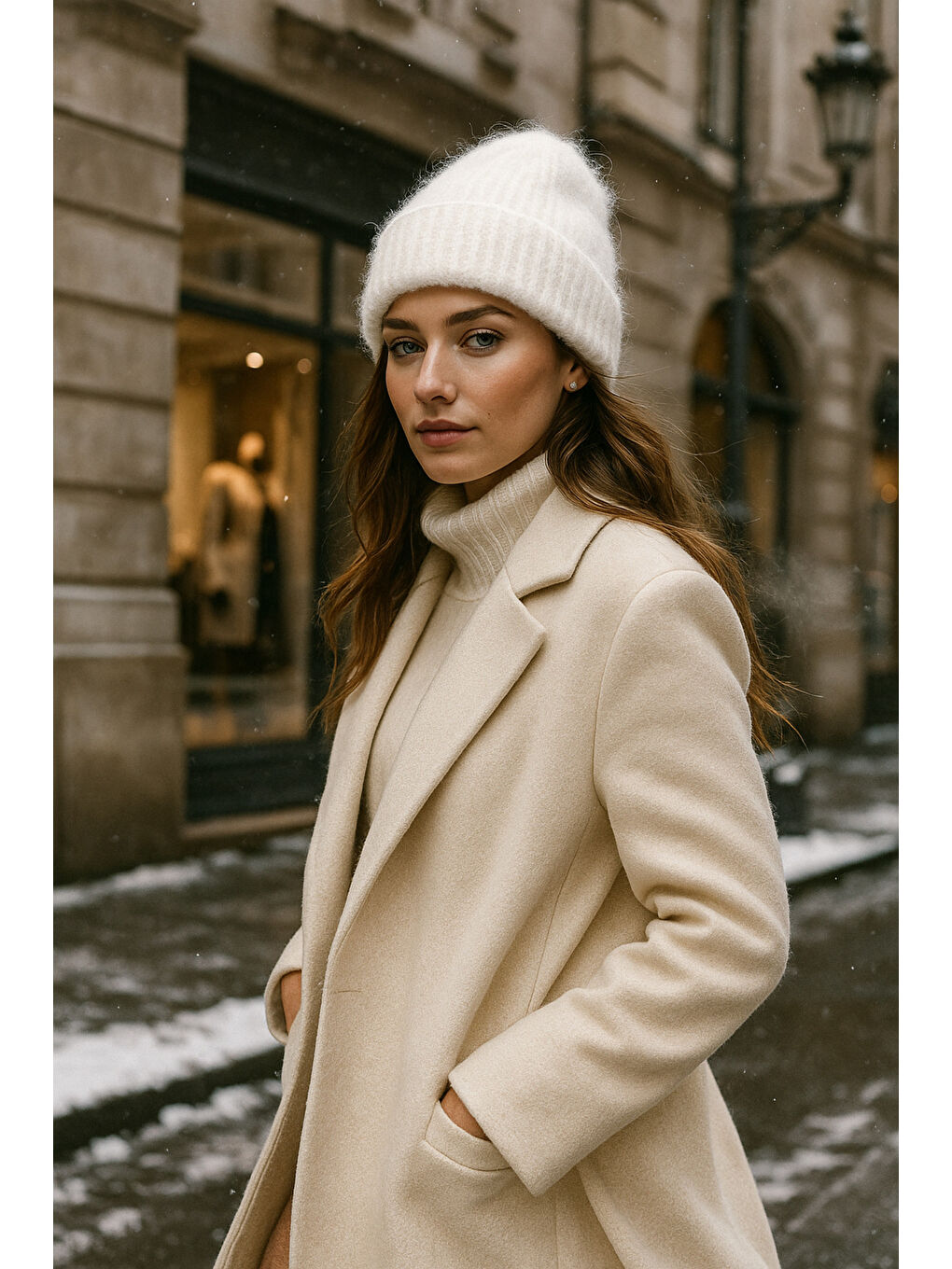 Kadın Beyaz Yünlü Basic Bere BERE1141-2