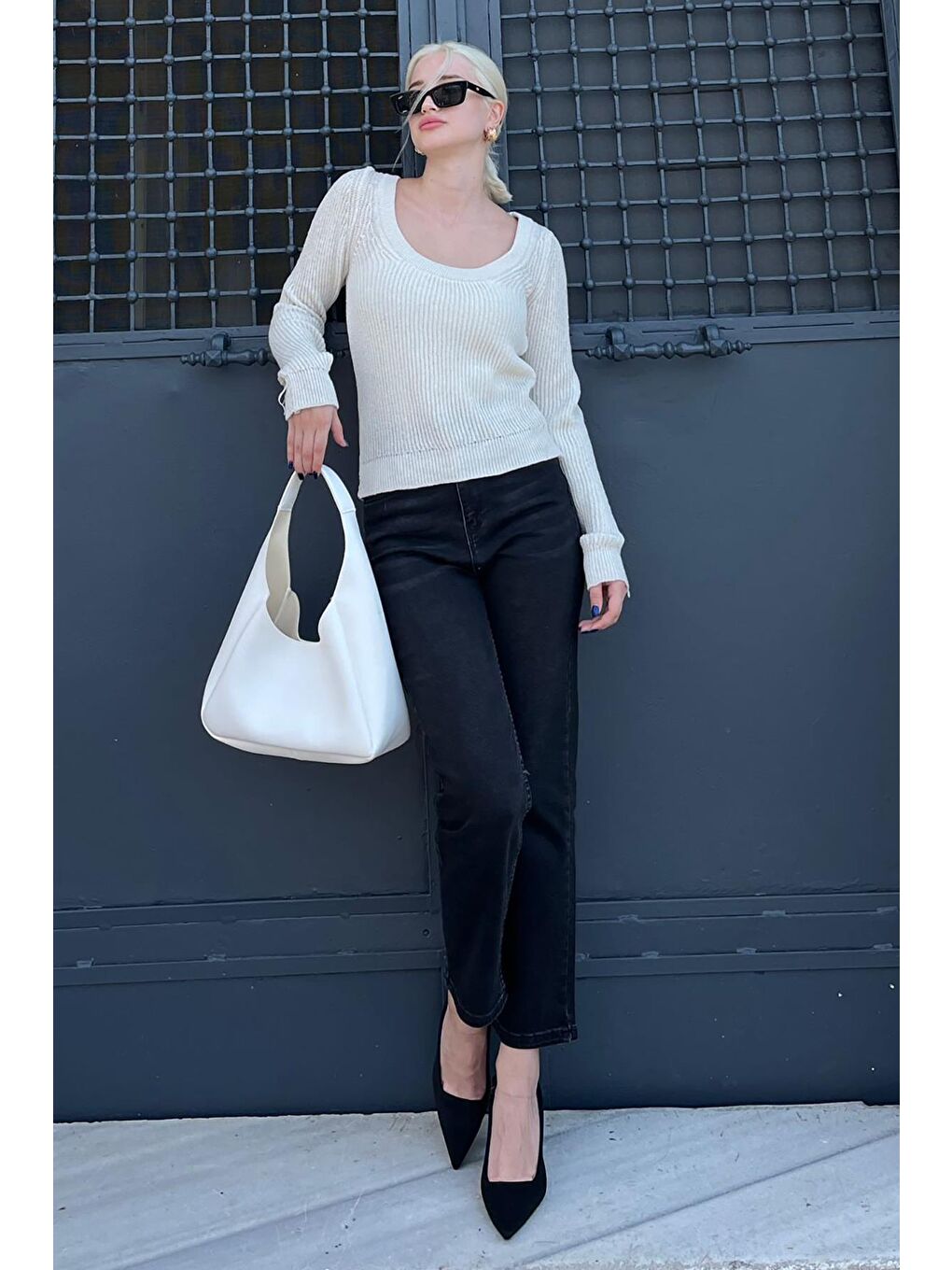 Bej Bisiklet Yaka Basic Örme Kazak Mg2189-4