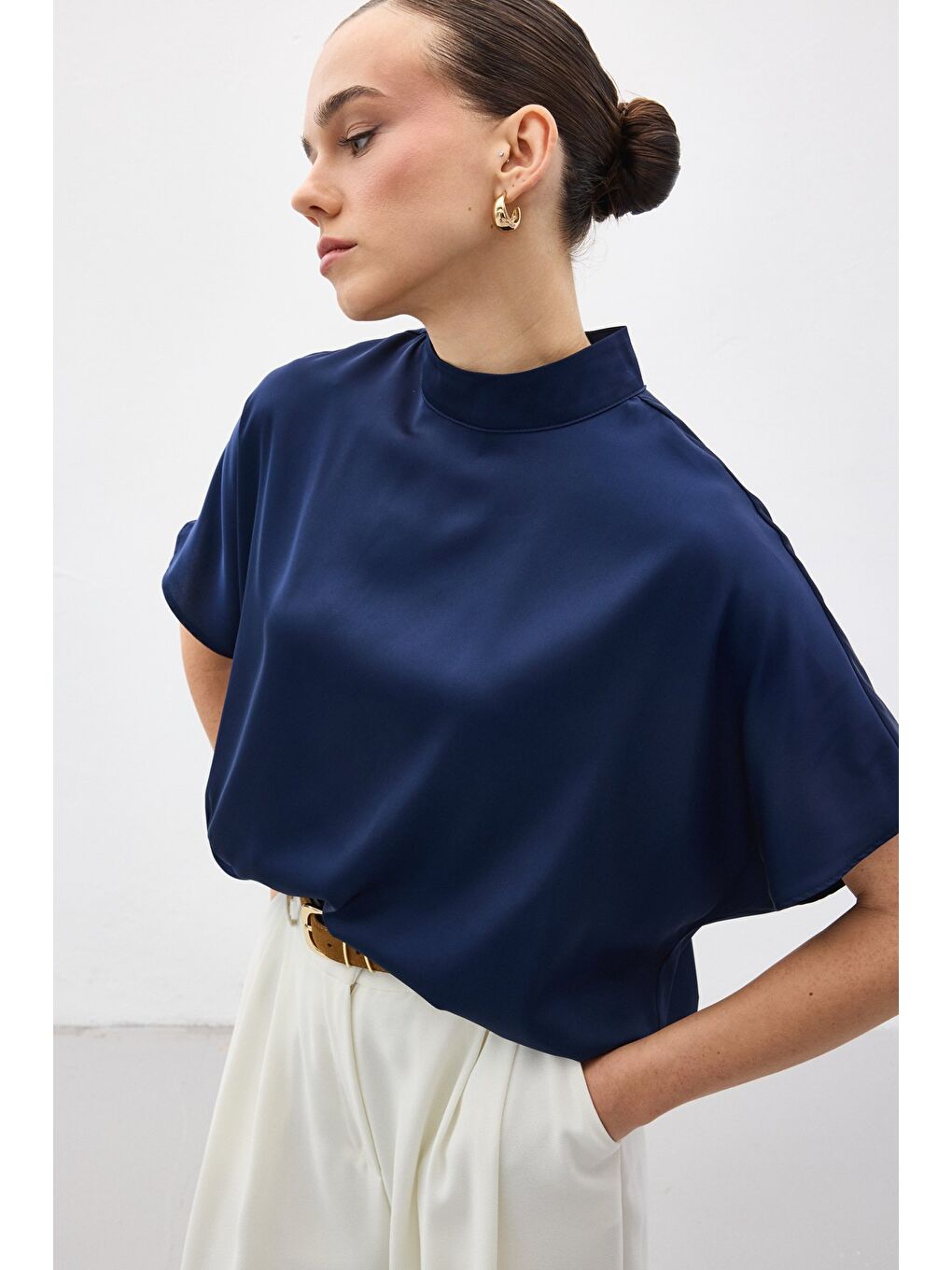 Yarasa Kol Salaş Bluz - Lacivert-4