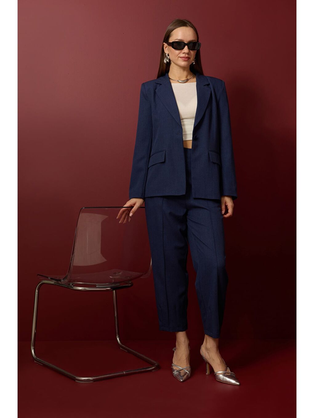 Lacivert Omuz Vatkalı Çimalı Pensli 2 Li Takım-1