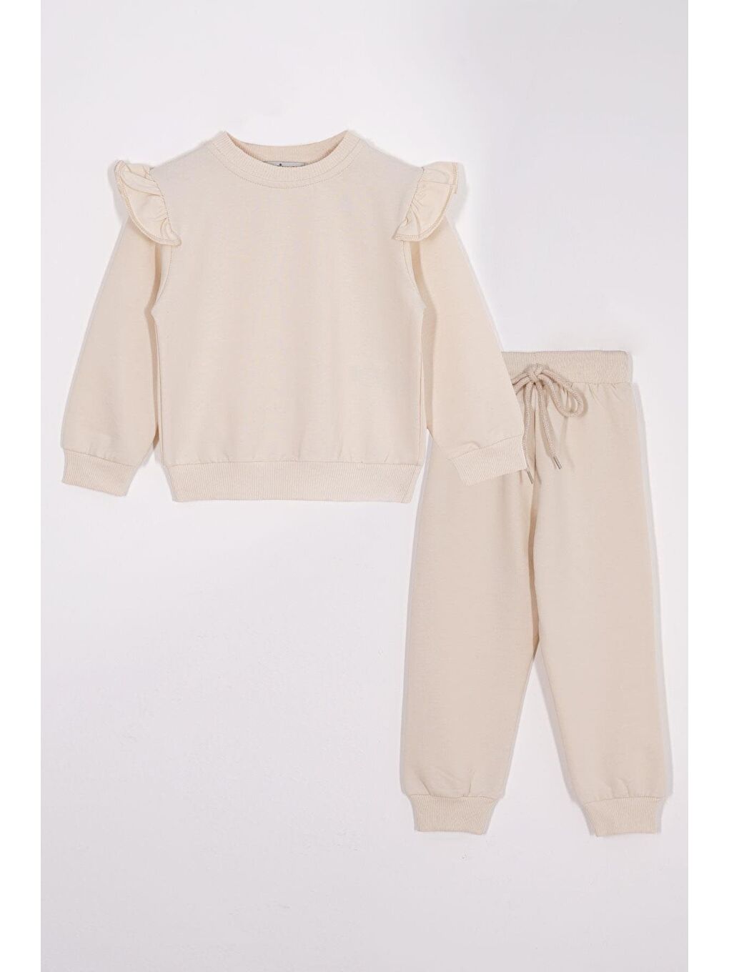Ekru Bisiklet Yaka Kız Çocuk Eşofman Takım