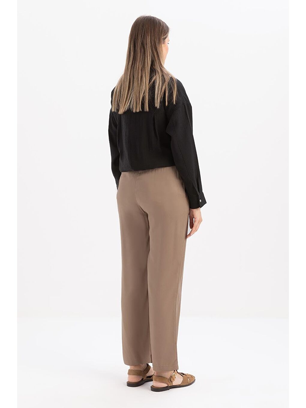 Bej Vizon-Beli Lastikli Pantolon-3