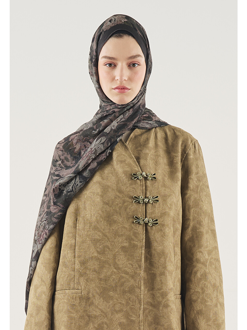 Floral Legacy Desen Soft Viskon Şal Antrasit-1