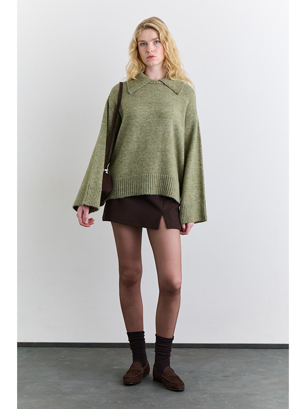 Geniş Yaka Oversıze Kazak Yeşil-1