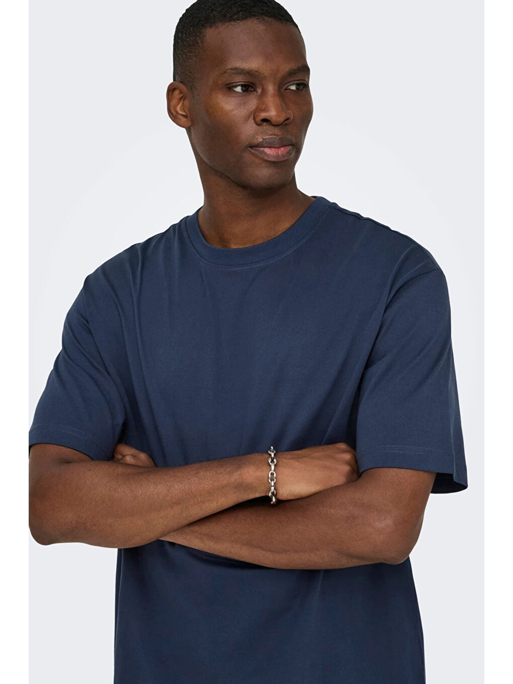 Lacivert Onsfred % 100 Pamuk Relaxed Fit Bisiklet Yaka T Shirt 22022532-2