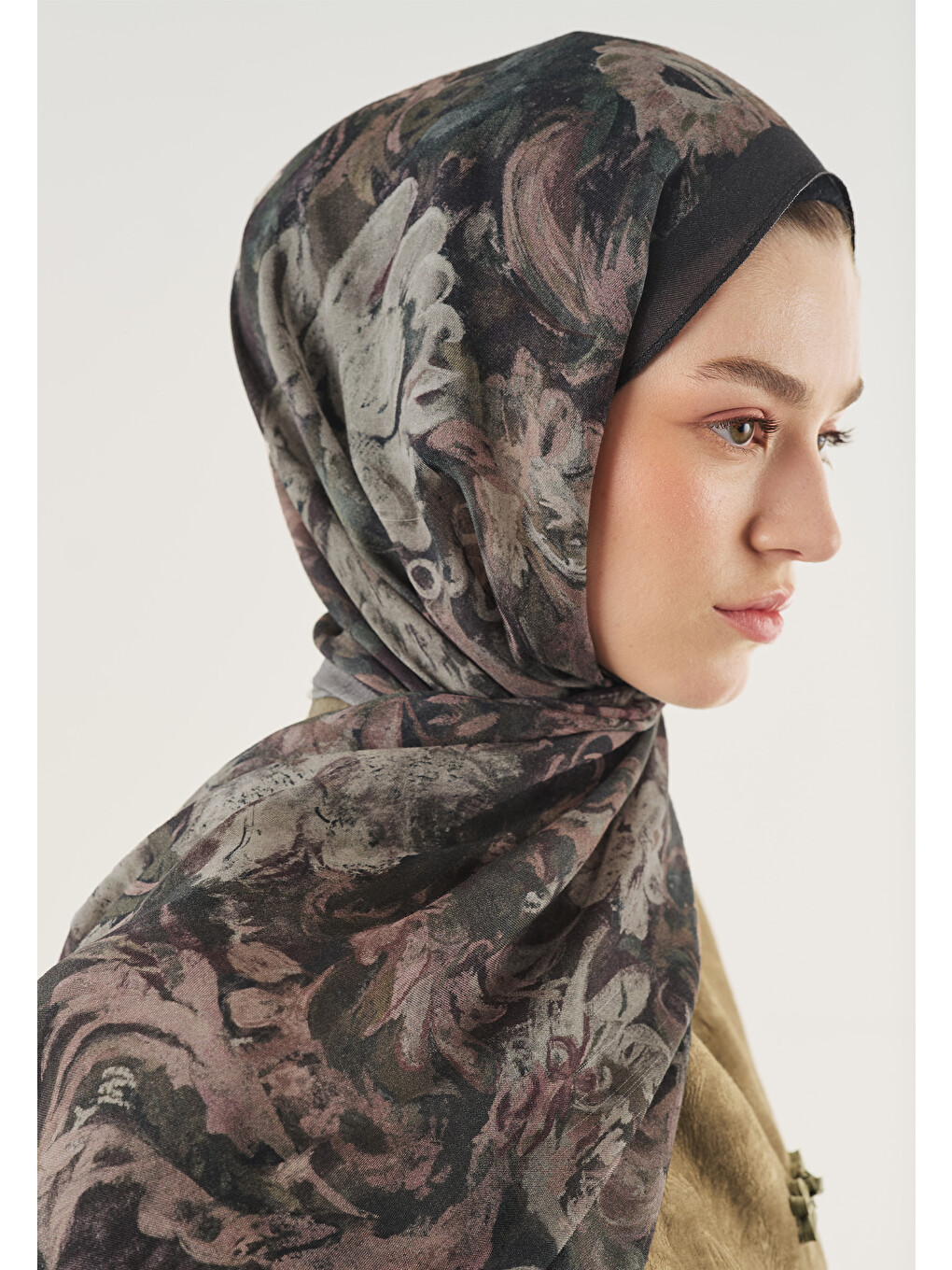 Floral Legacy Desen Soft Viskon Şal Antrasit-2