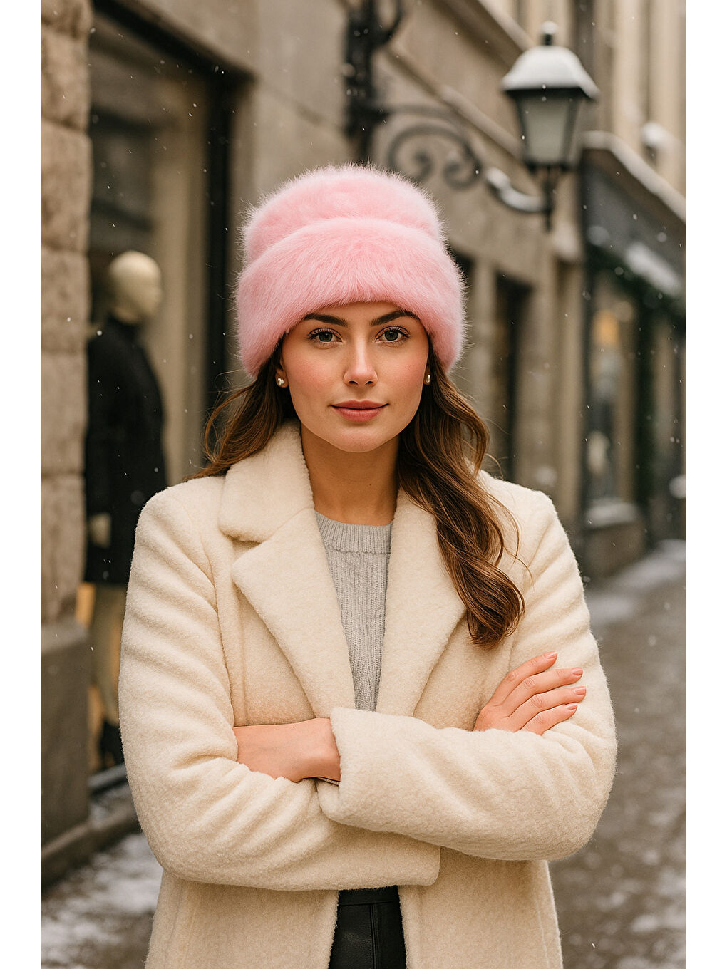 Pembe Kadın Pudra Yünlü Pelüş Bere BERE1146-1