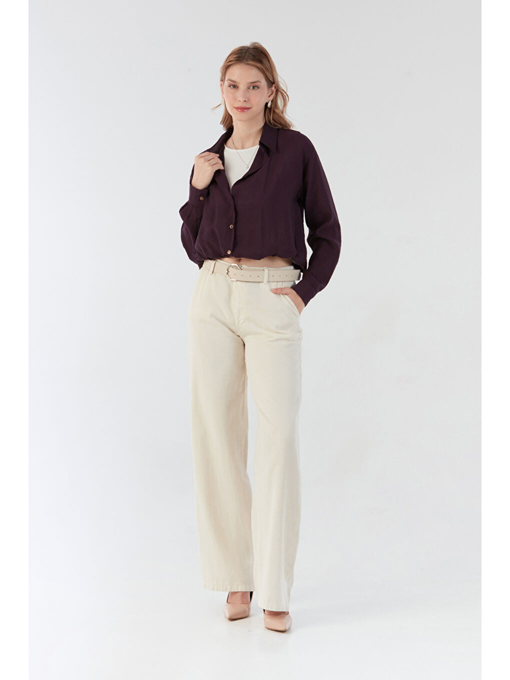 Mor Basic Body Detaylı Kolyeli Gömlek-2