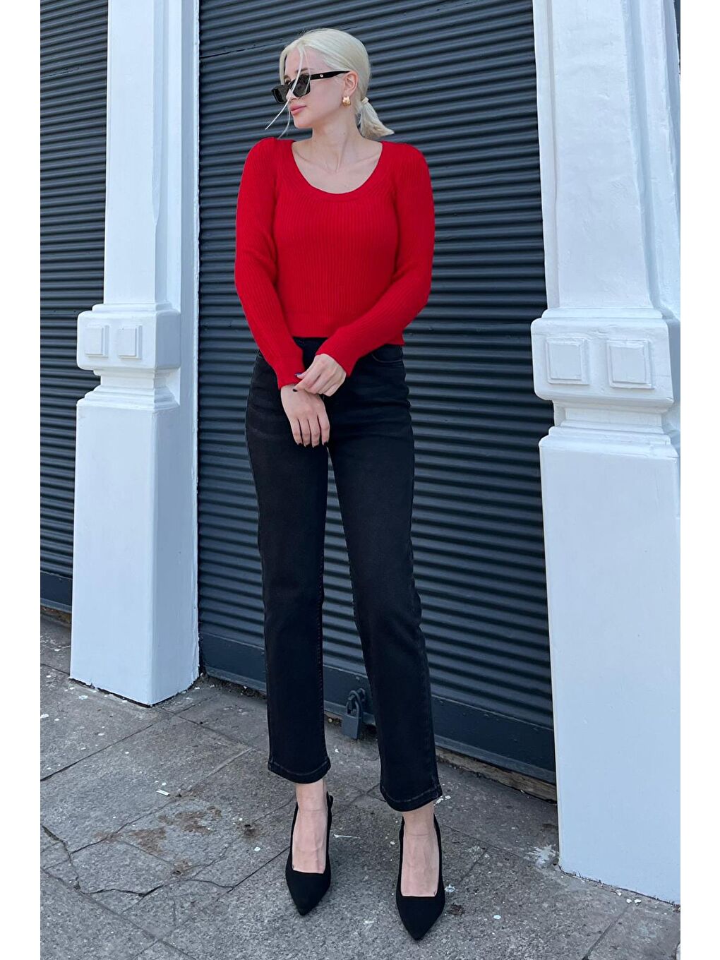 Kırmızı Bisiklet Yaka Basic Örme Kazak Mg2189