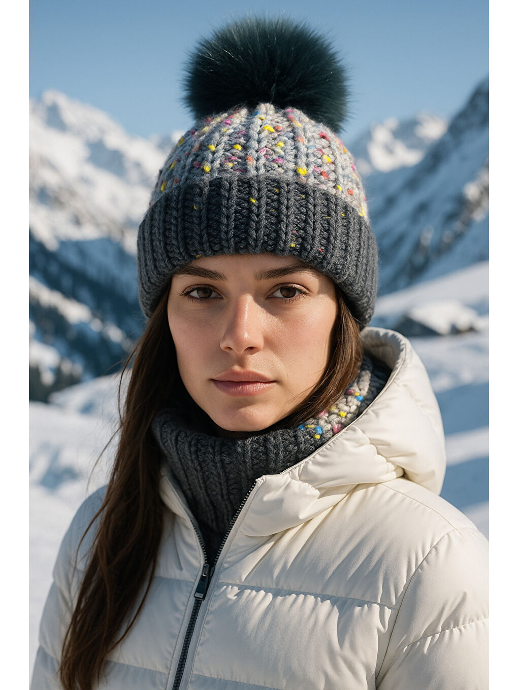 Kadın Antrasit Ponponlu Yünlü Bere BERE1142-2