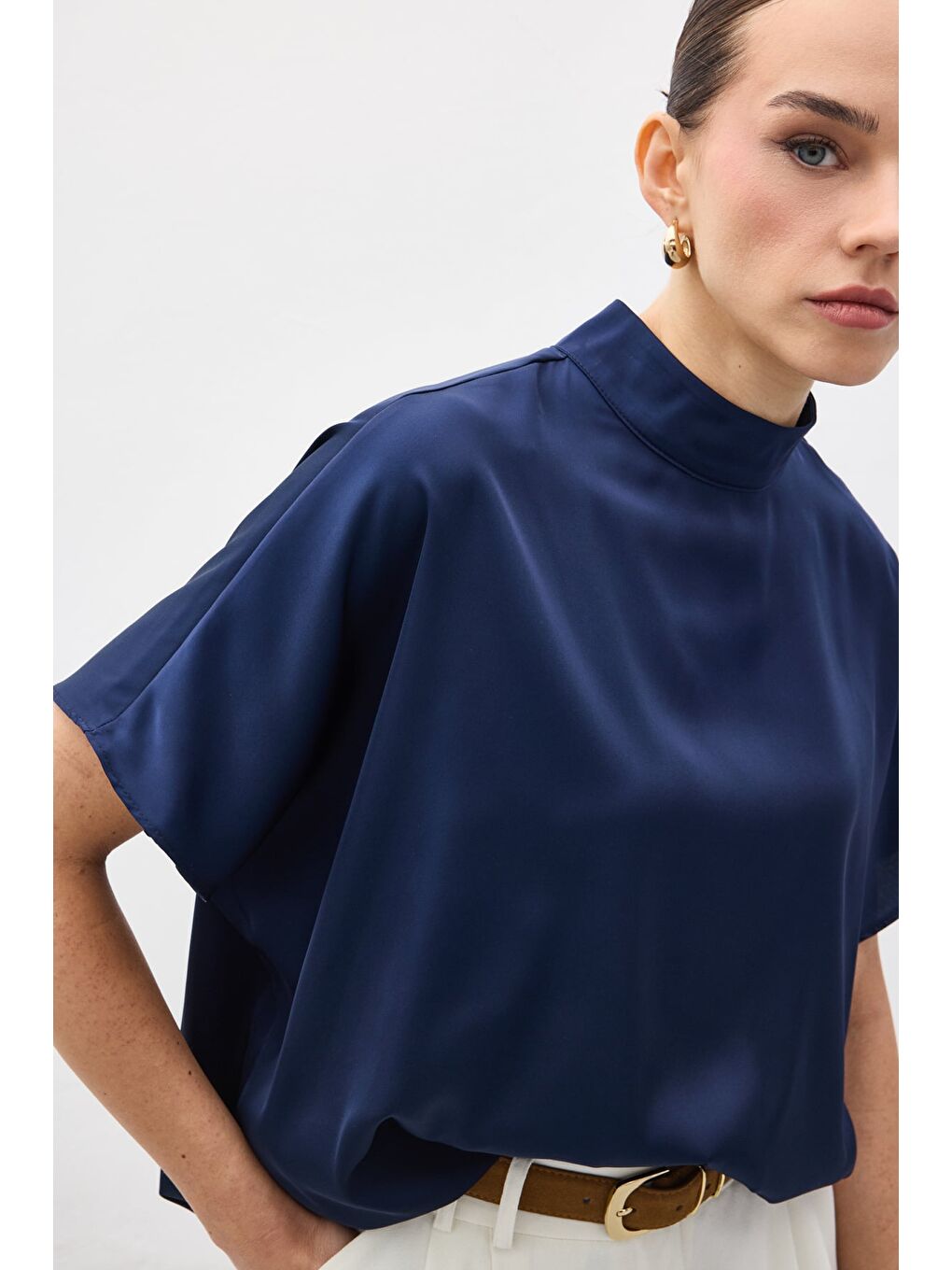 Yarasa Kol Salaş Bluz - Lacivert-5