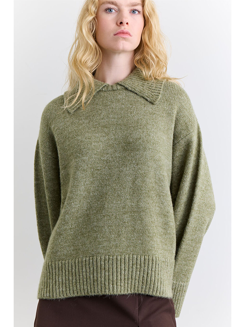 Geniş Yaka Oversıze Kazak Yeşil-3