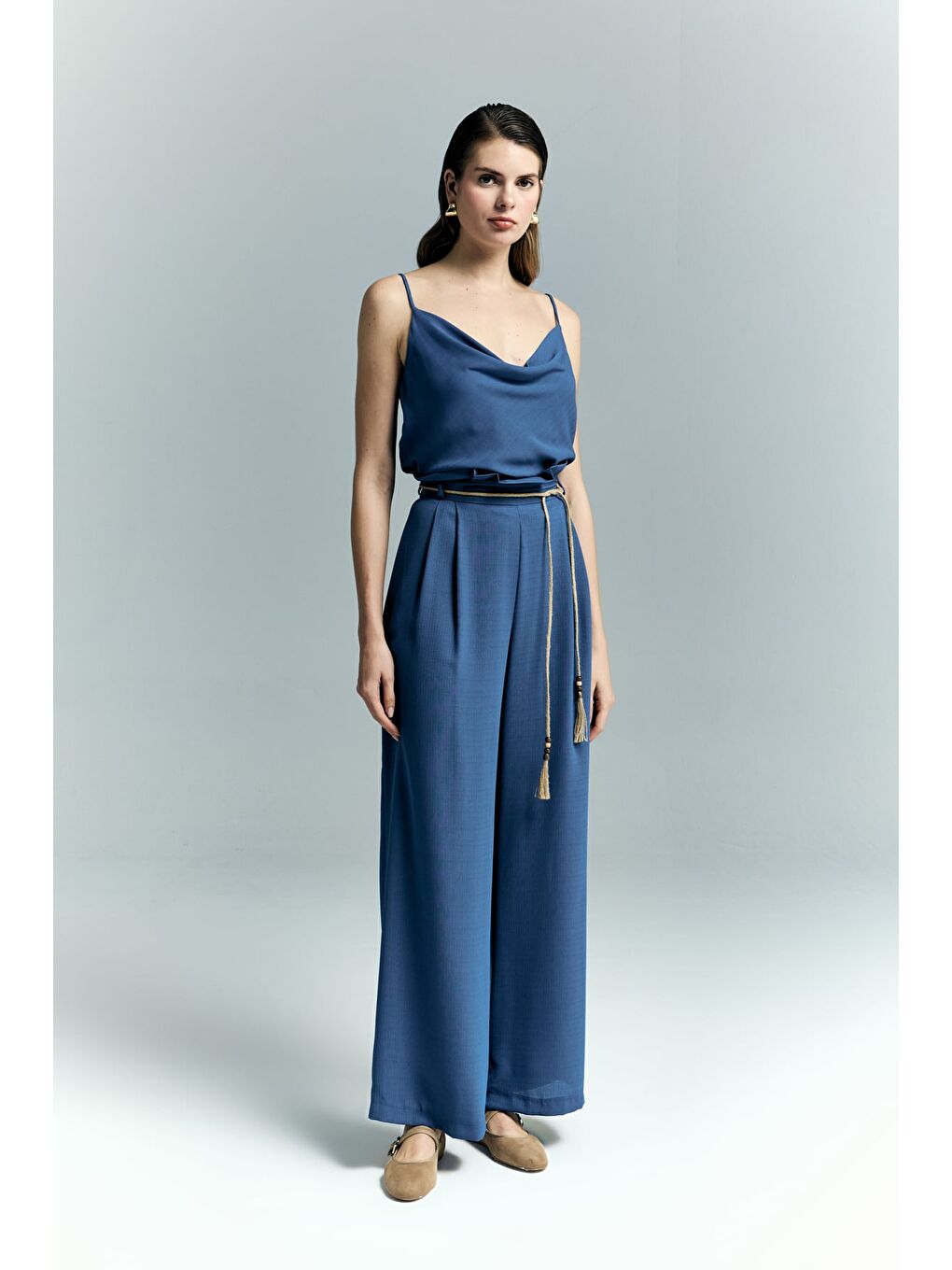 Kemer Detaylı Pantolon - İndigo-1