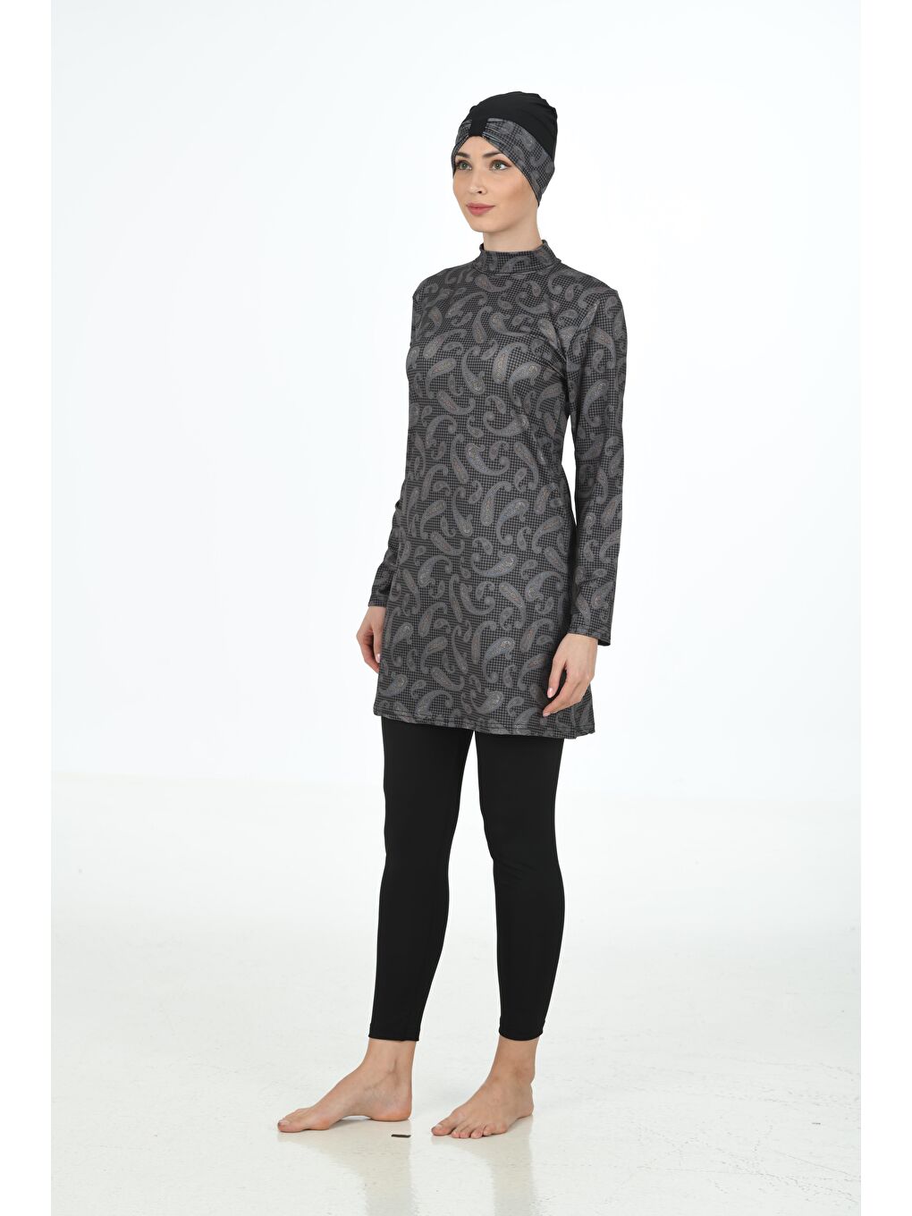 Siyah Tam Kapalı Elastanlı Tesettür Mayo 3321-3