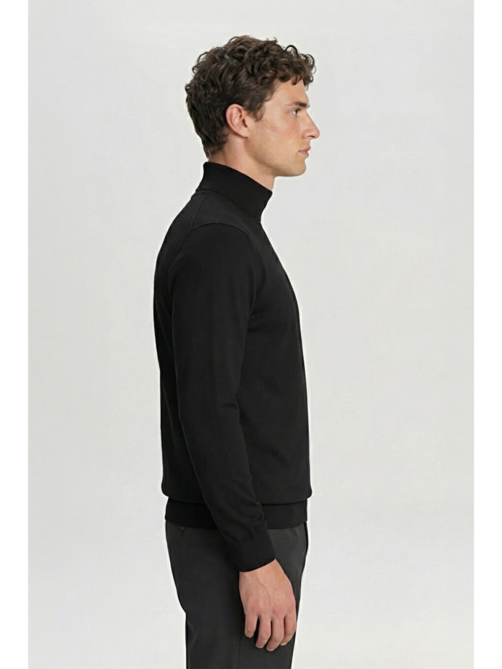 Siyah Regular Fit Pamuklu Yarım Balıkçı Yaka Triko Kazak-2