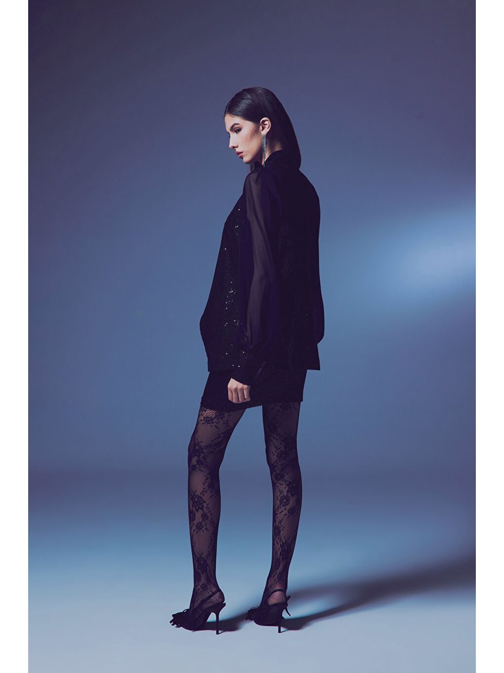 Şifon Kollu Payet Ceket - Siyah-5