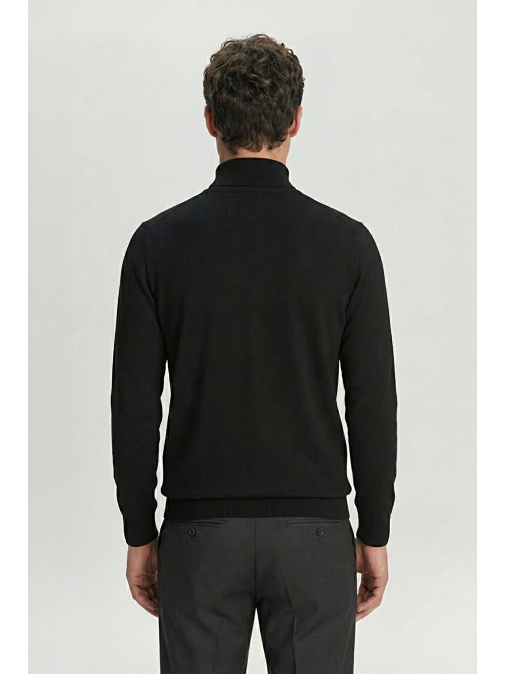 Siyah Regular Fit Pamuklu Yarım Balıkçı Yaka Triko Kazak-3