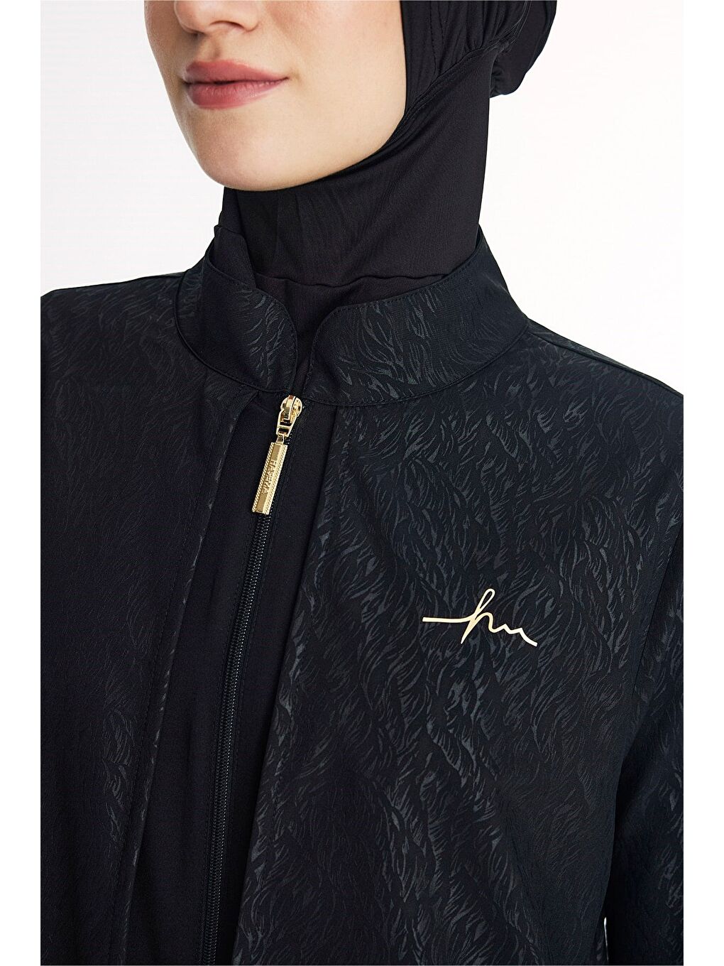 Vaha Koleksiyonu Dokulu Kumaş Siyah Tam Boy 5 Parça Tam Tesettür Mayo Takımı 5084-3