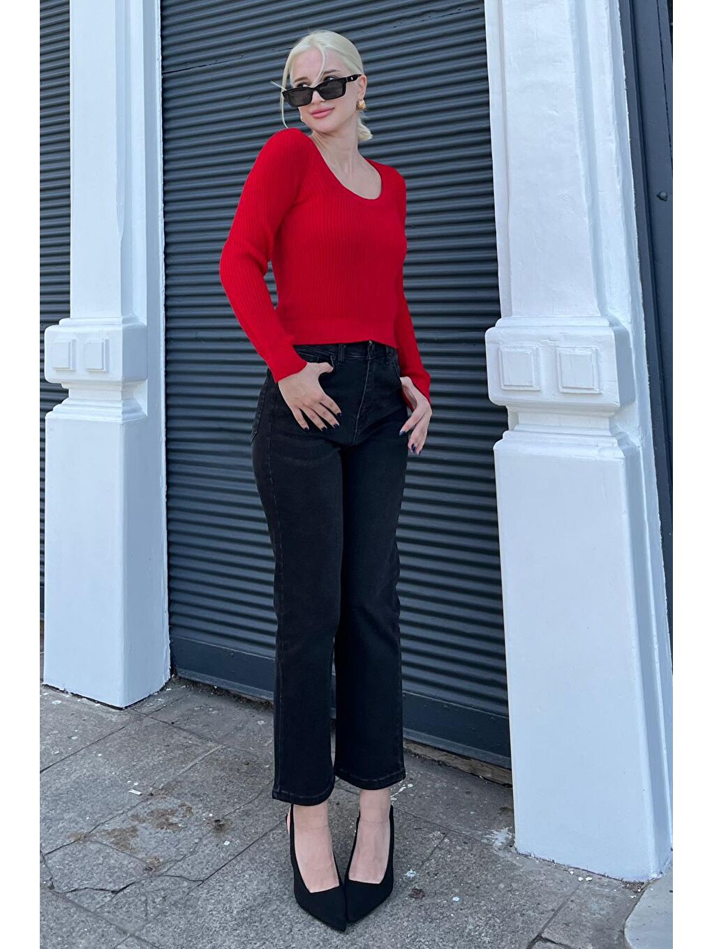 Kırmızı Bisiklet Yaka Basic Örme Kazak Mg2189-3