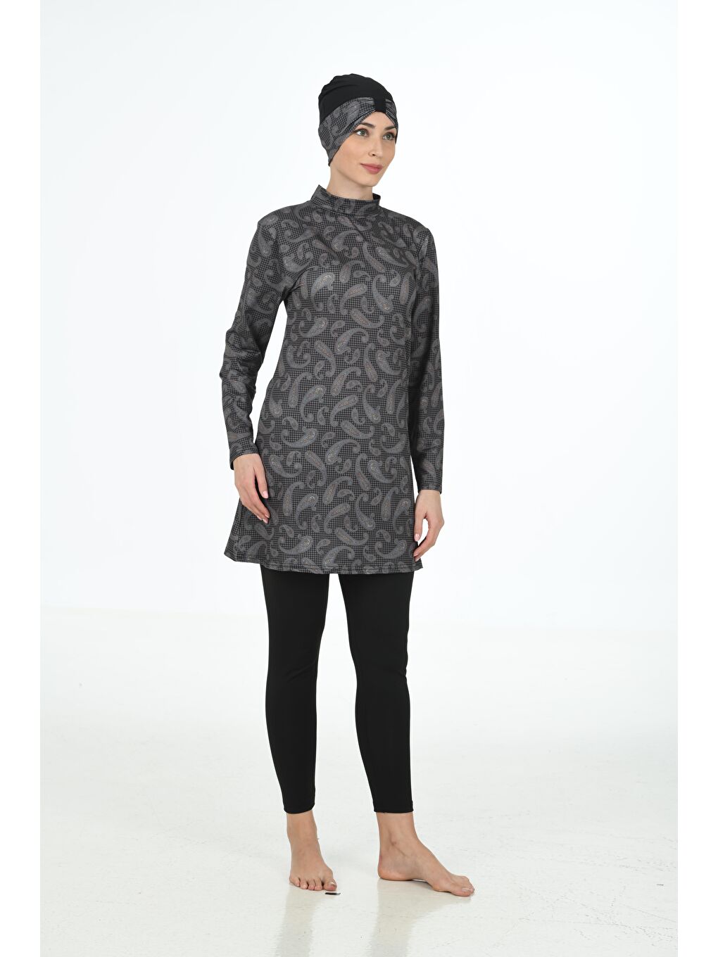 Siyah Tam Kapalı Elastanlı Tesettür Mayo 3321-5
