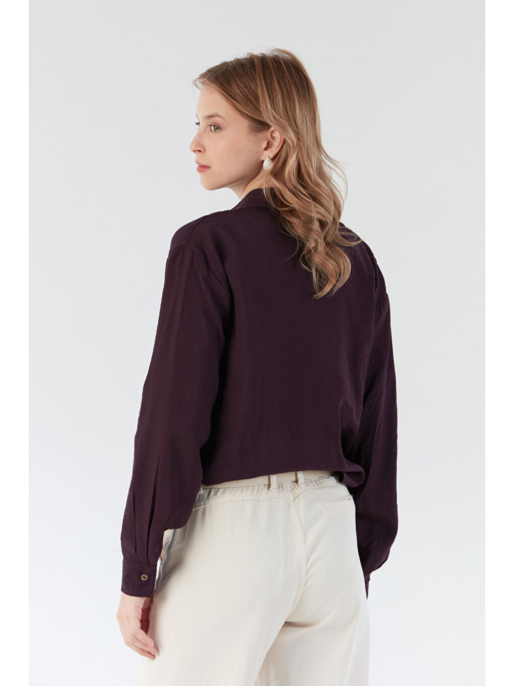 Mor Basic Body Detaylı Kolyeli Gömlek-3