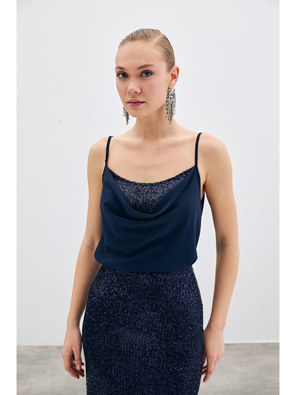 Degaje Yaka Bluz - Lacivert-1