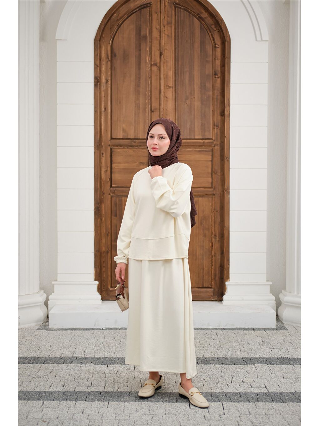 Kadın Etekli Takım Ekru-2