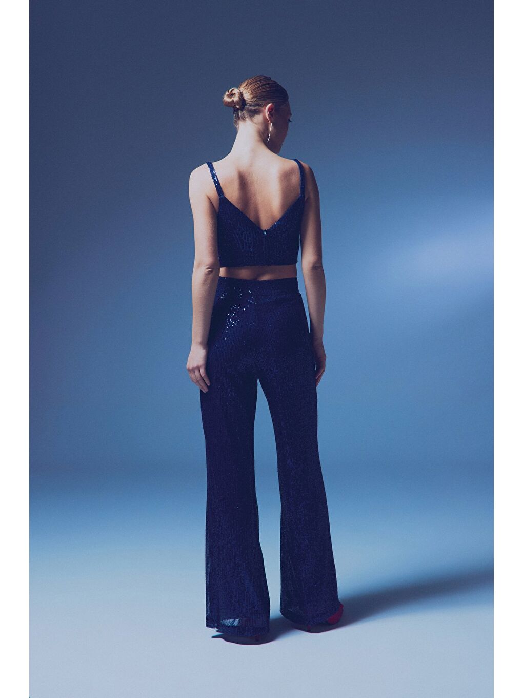 Kalın Askılı Payet Crop - Lacivert-7