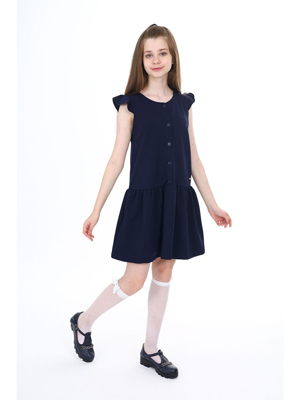 Lacivert Kız Çocuk Okul Elbise-4