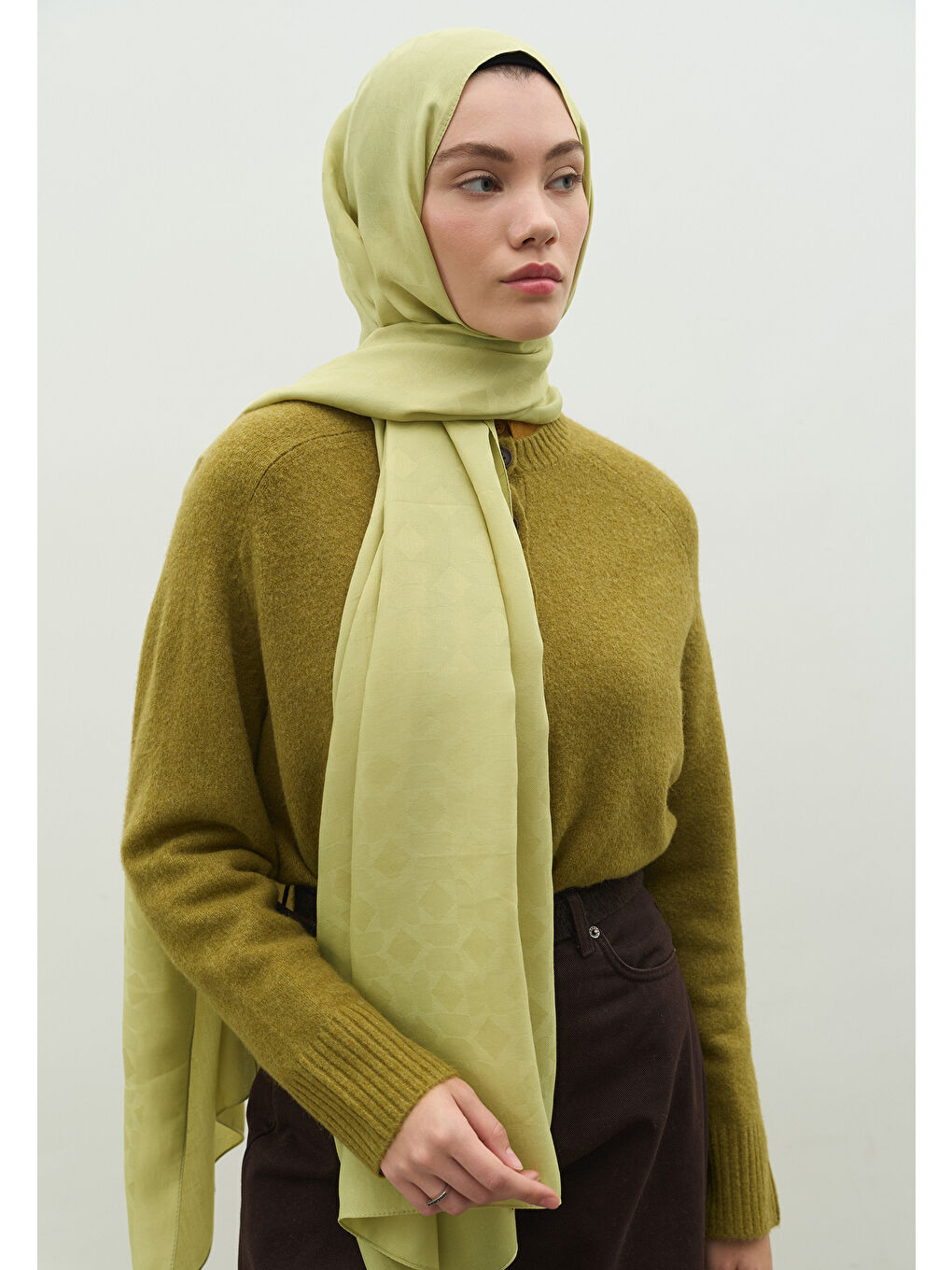 Yeşil OSLO PAMUK FLOŞ JAKARLI ŞAL ADAÇAYI-1