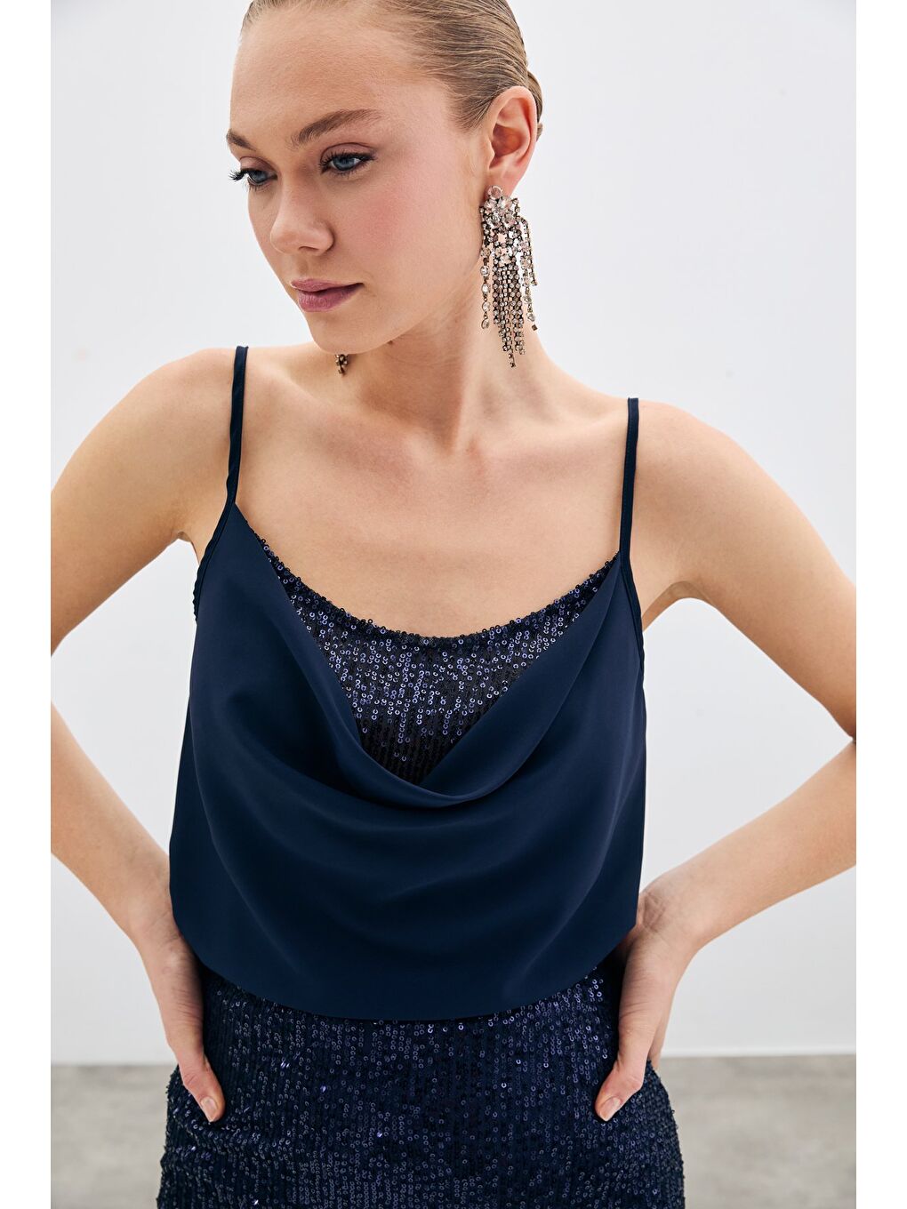 Degaje Yaka Bluz - Lacivert-2