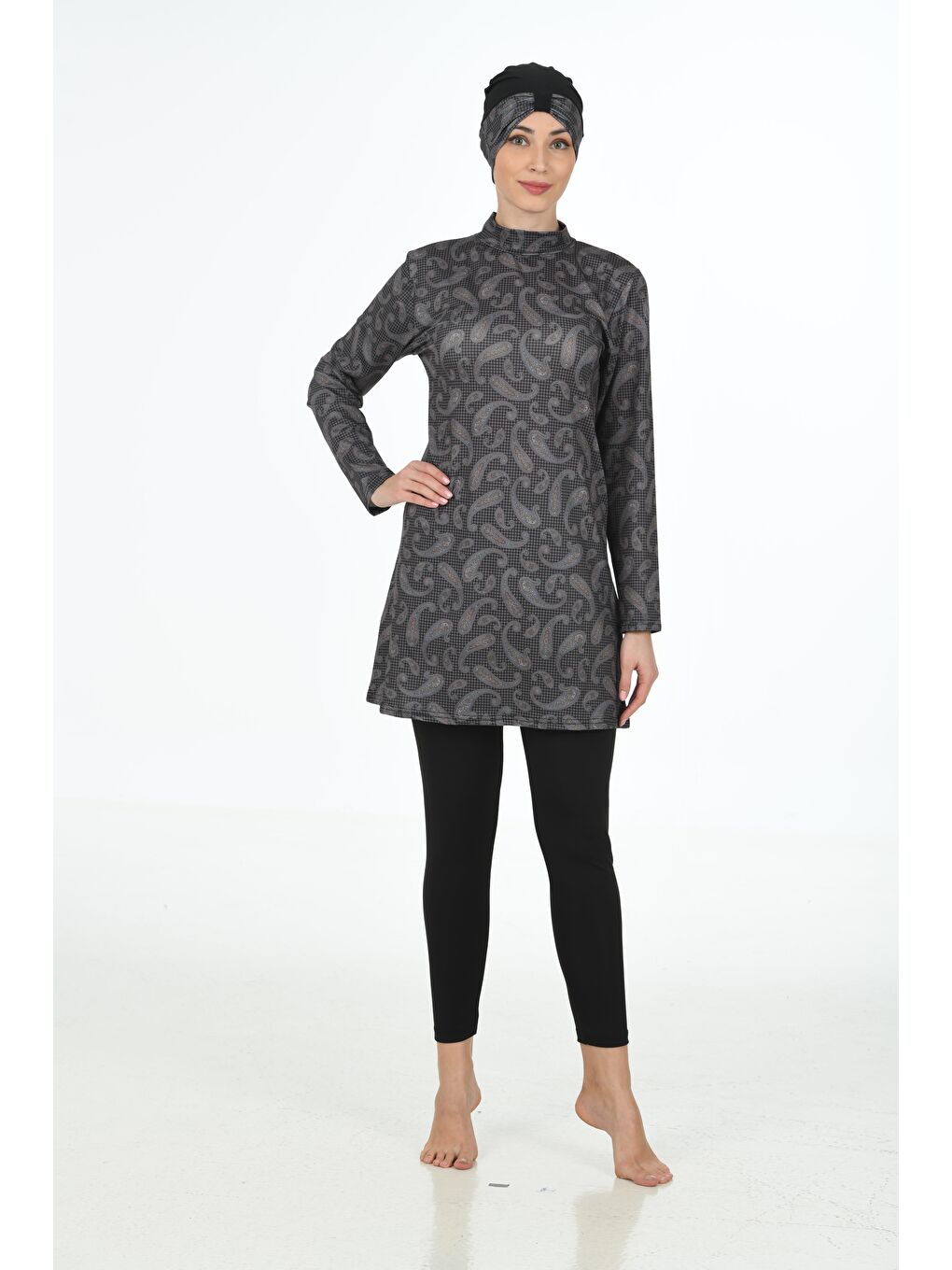 Siyah Tam Kapalı Elastanlı Tesettür Mayo 3321-6